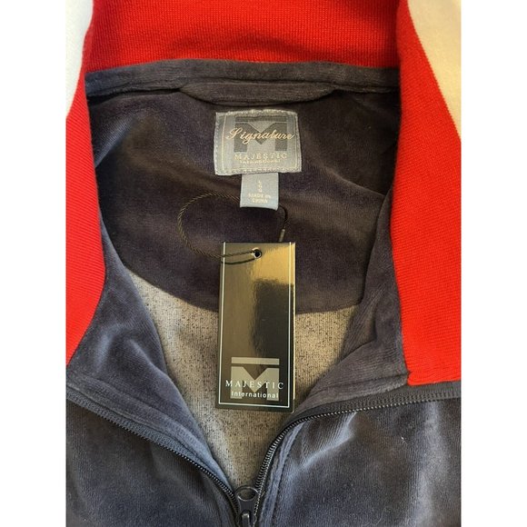 Majestic International Velour Track Suit Jacket Top Navy Red White Zipper NWT - Picture 2 of 13